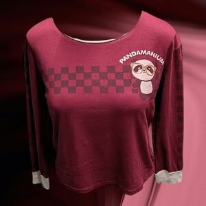 Women's (Junior's) Beautees Maroon Top with Panda Graphic